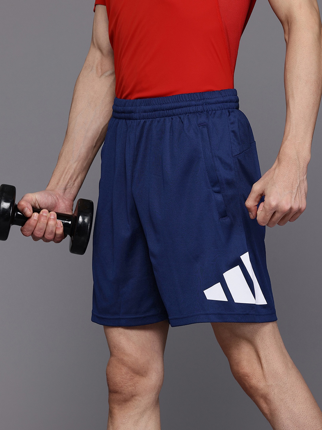 

ADIDAS Men Essential Brand-Logo Print Training Shorts, Navy blue