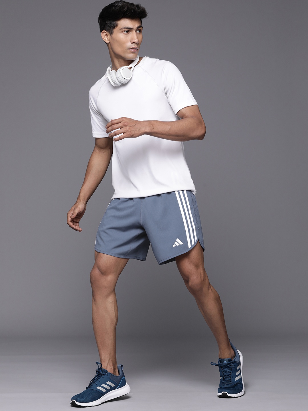 

ADIDAS Men OTR E 3S Striped AEROREADY Running Sports Shorts, Blue