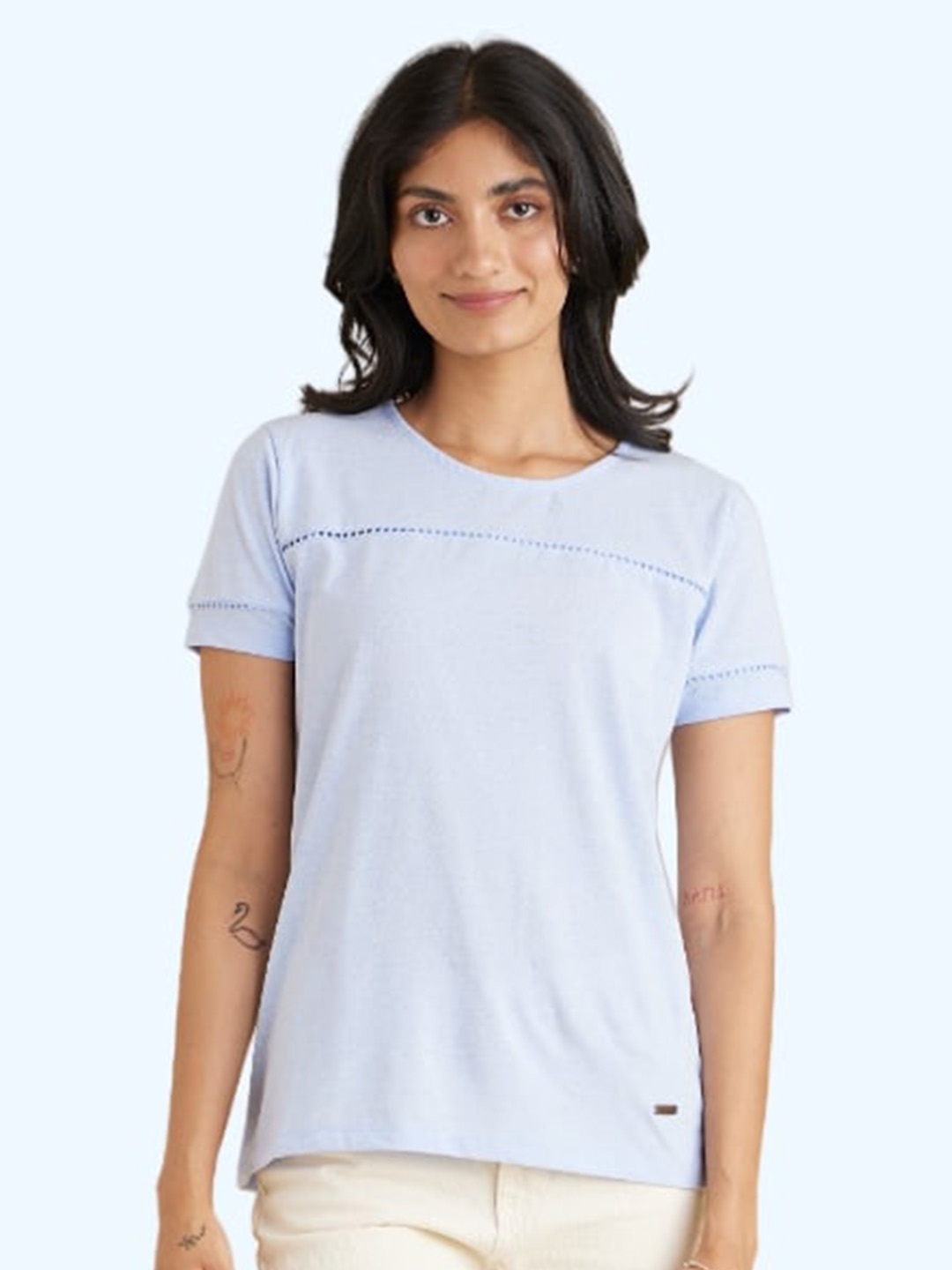 

harbour 9 The Berar Short Sleeve Cotton Top, Blue