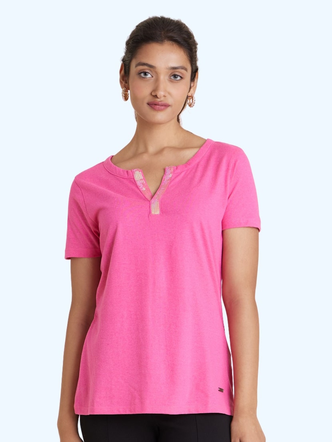 

harbour 9 The Abavi Short Sleeve Cotton Top, Pink