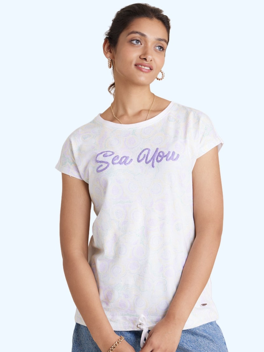 

harbour 9 The Abaurai Short Sleeve Print Cotton Top, White