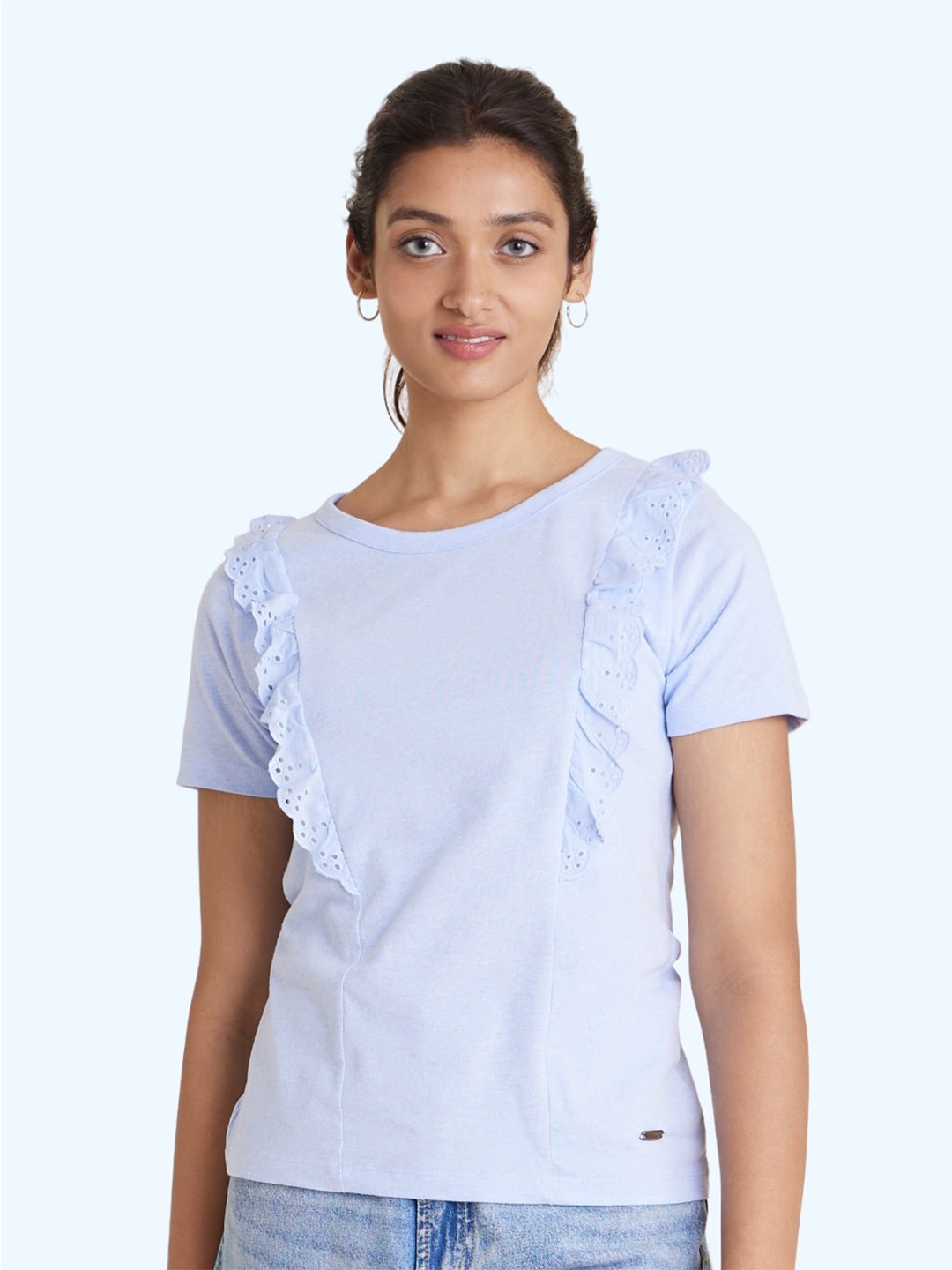 

harbour 9 The Aalsker Short Sleeve Cotton Top, Blue