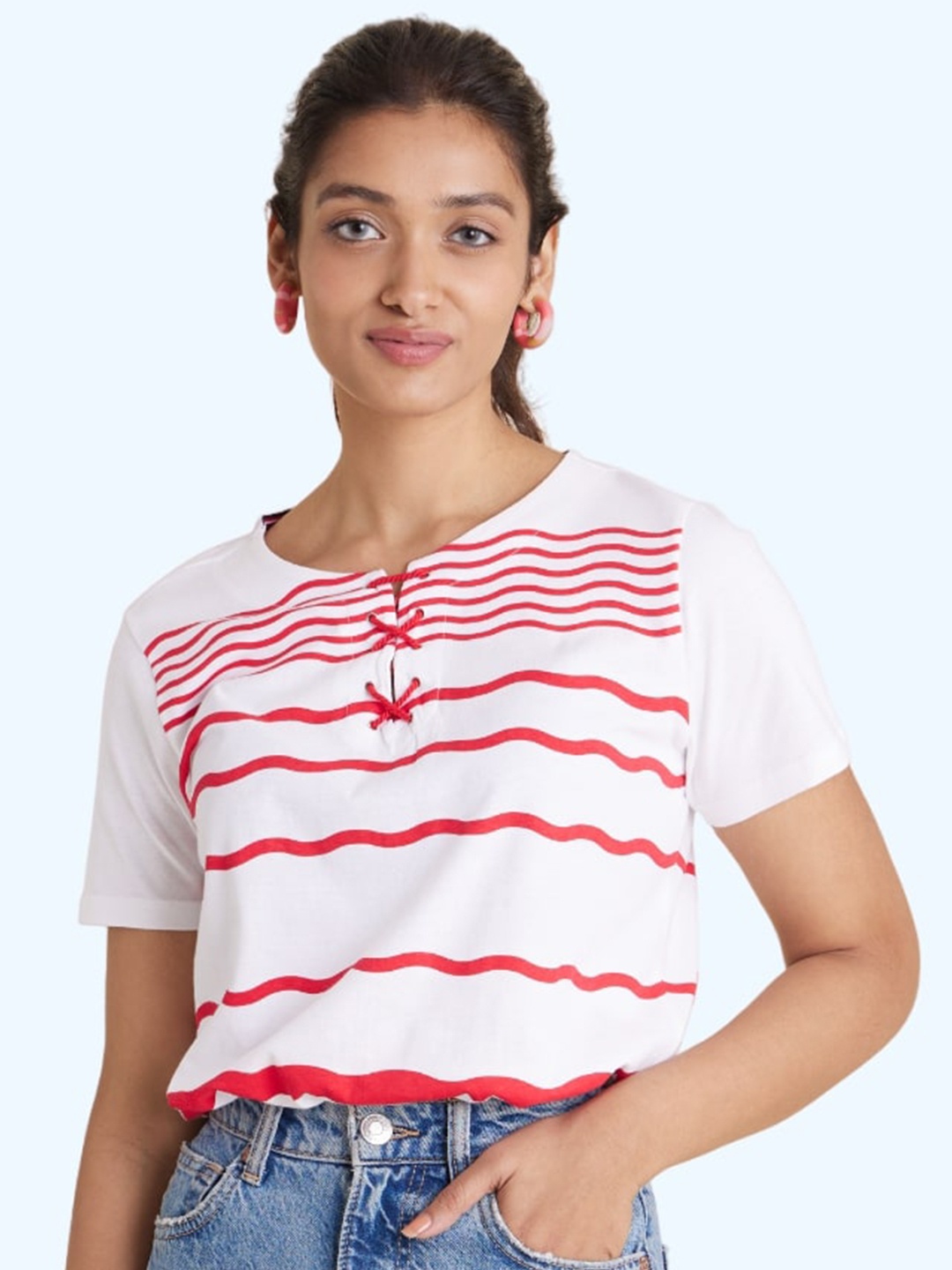 

harbour 9 Horizontal Stripes Cotton Top, Red