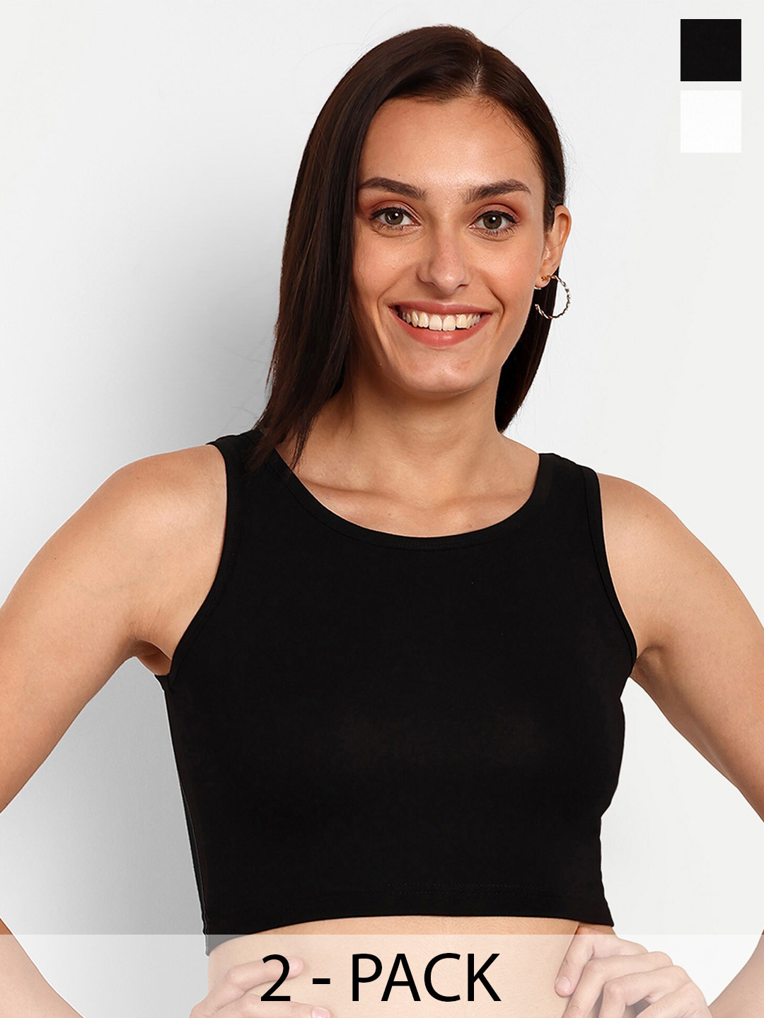 

Espresso Pack Of 2 Round Neck Non-Padded Crop Camisoles, Black