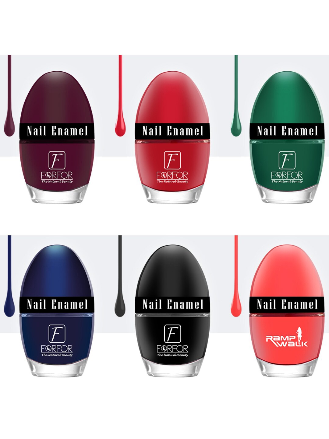 

FORFOR Set of 6 Jazzy Long Lasting Glossy Nail Polish - 5 ml each, Multi