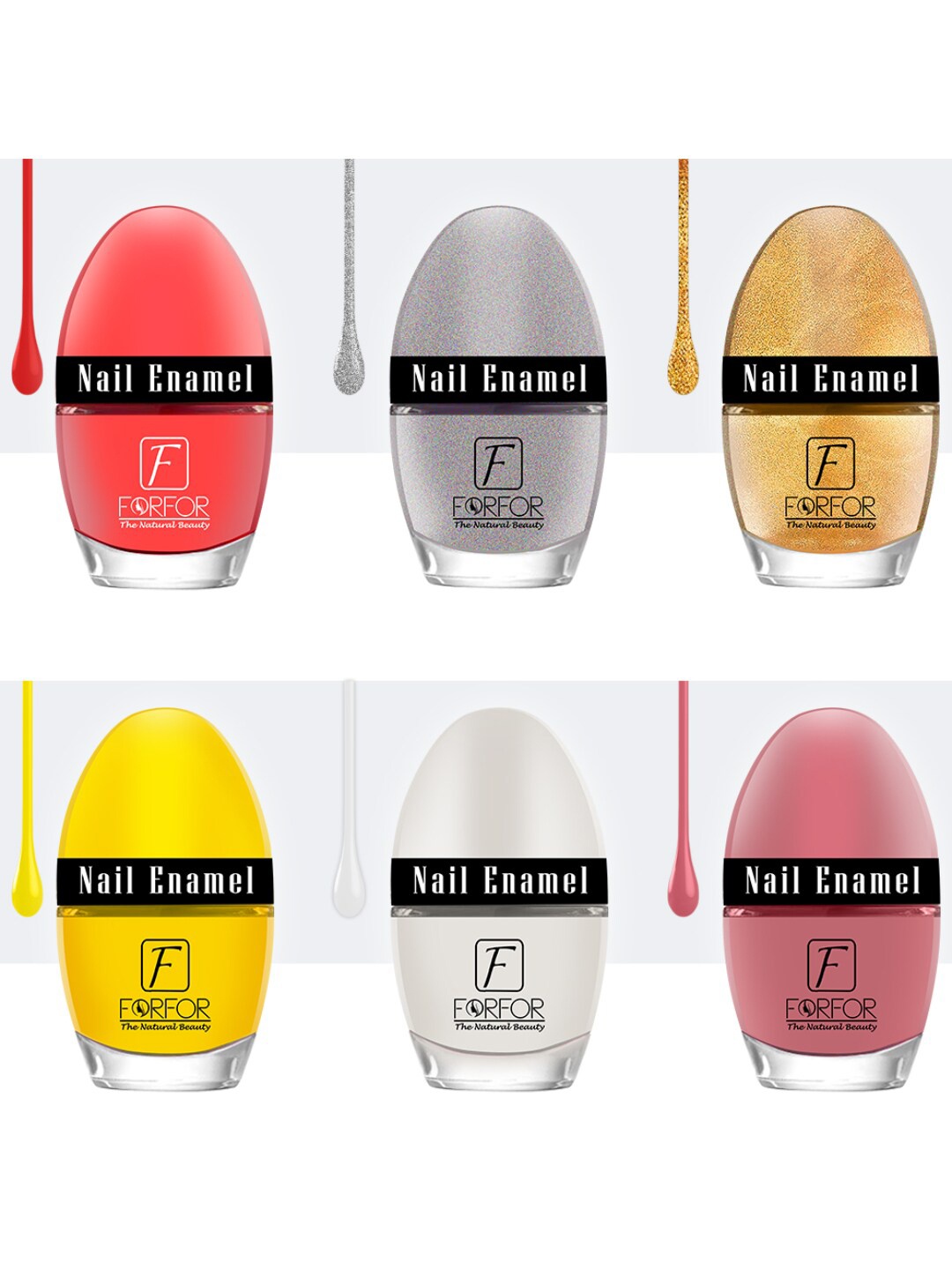 

FORFOR Set of 6 Jazzy Long Lasting Glossy Nail Polish - 5 ml each, Multi
