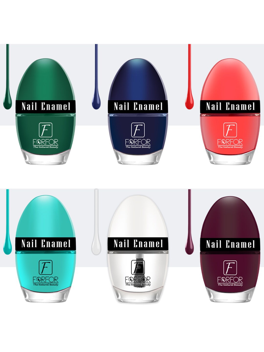 

FORFOR Set of 6 Jazzy Long Lasting Glossy Nail Polish - 5 ml each, Multi