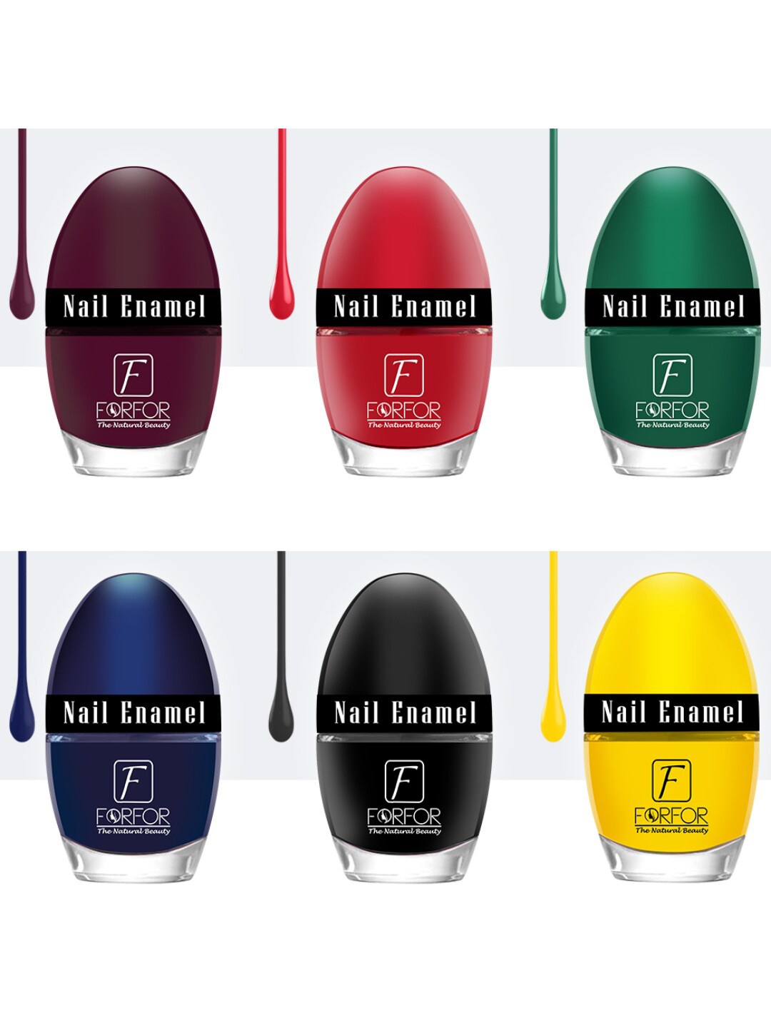 

FORFOR Jazzy Set Of 6 Nail Enamel - 5ml Each - Maroon-Green-Blue-Black-Rich Red-Yellow