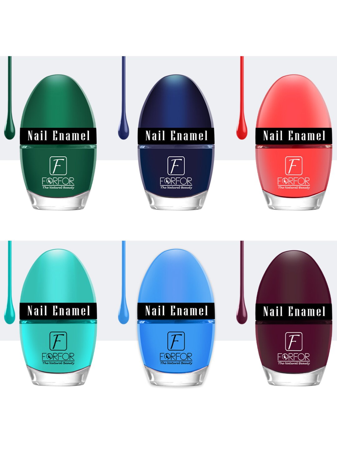 

FORFOR Set of 6 Jazzy Long Lasting Glossy Nail Polish - 5 ml each, Multi