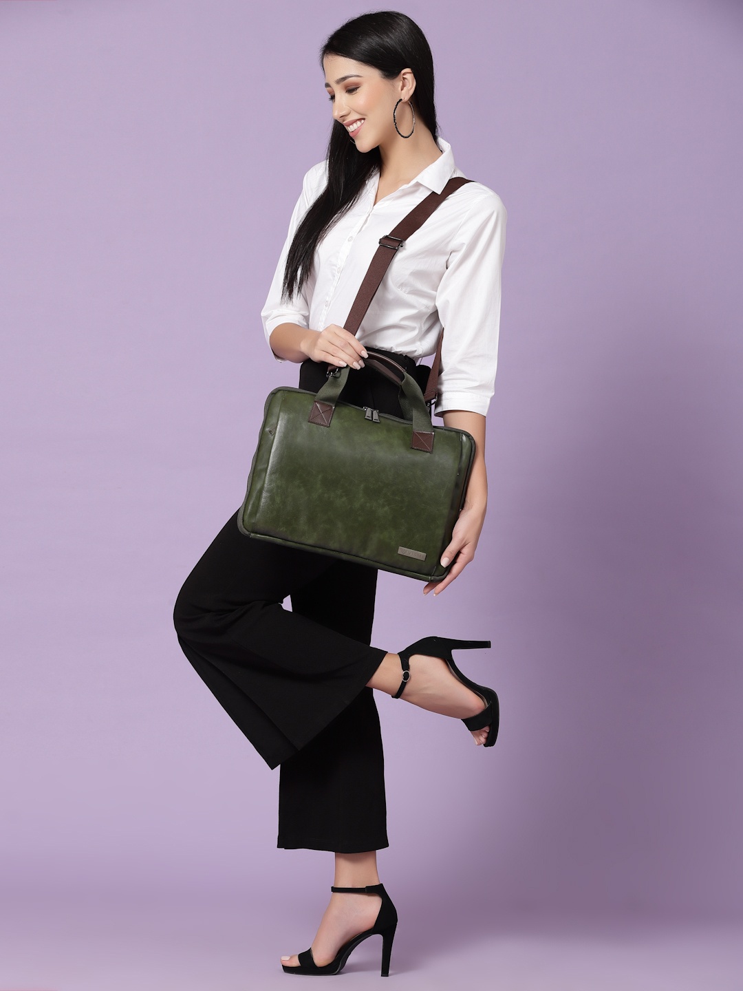 

VISMIINTREND Leather 16 inch Laptop Bag for Men and Women, Green