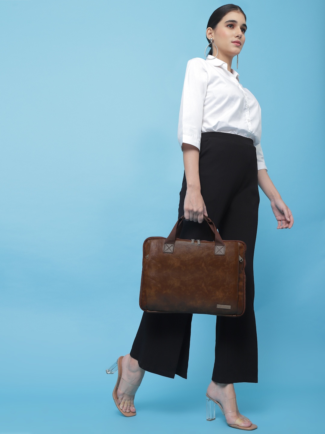 

VISMIINTREND Unisex Solid Brown Leather Laptop Bag