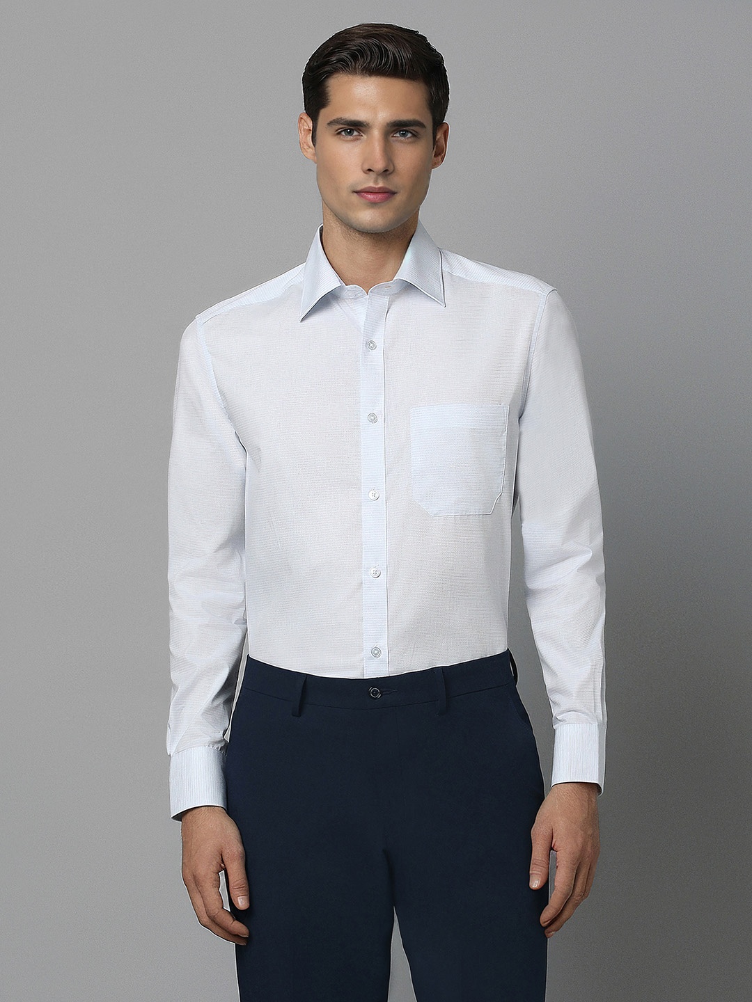 

Louis Philippe Textured Self Design Classic Cotton Opaque Formal Shirt, Blue