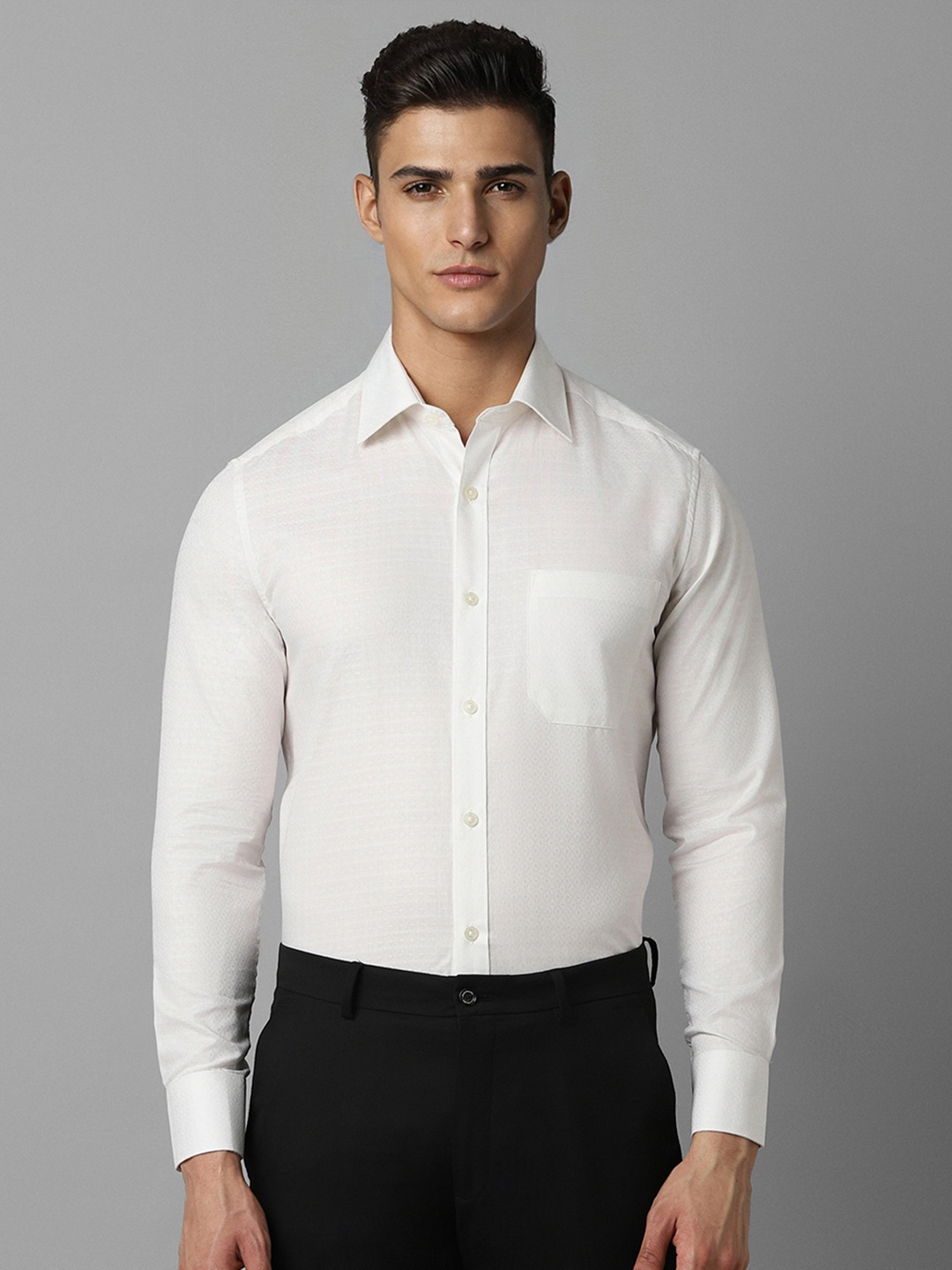 

Louis Philippe Textured Spread Collar Cotton Formal Shirt, White