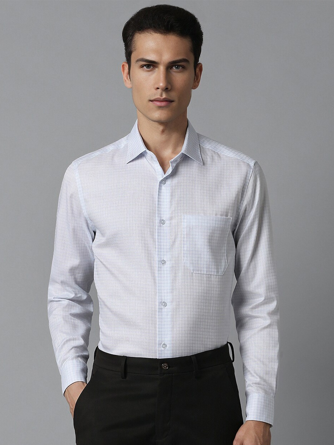 

Louis Philippe Spread Collar Long Sleeves Cotton Formal Shirt, Blue