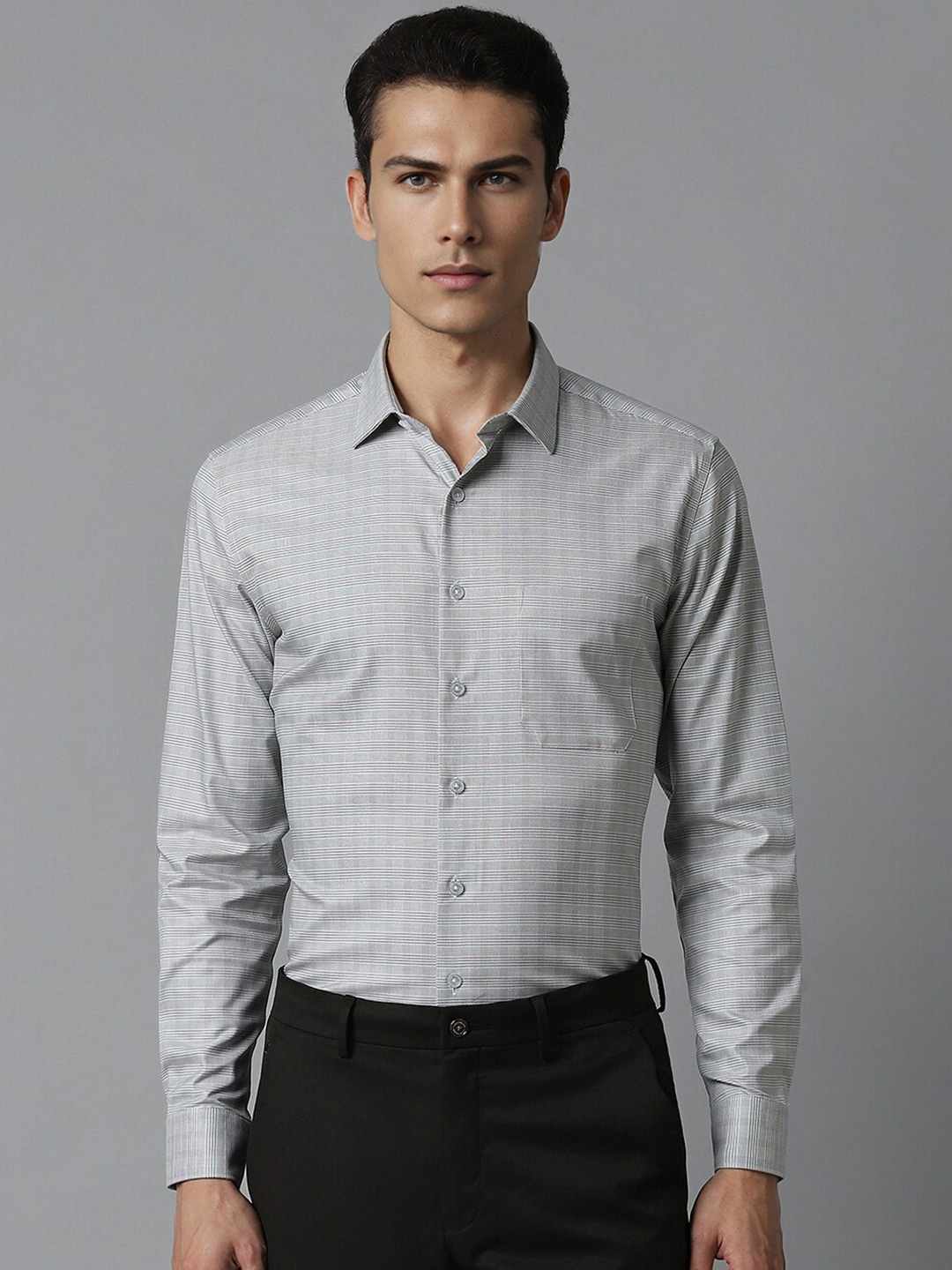 

Louis Philippe Slim Fit Checked Long Sleeves Cotton Formal Shirt, Grey
