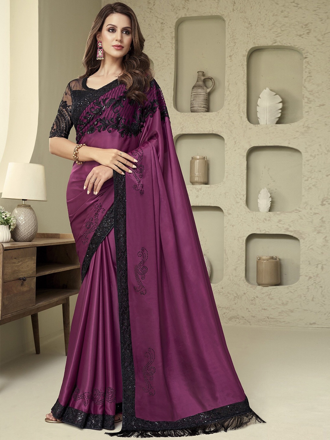 

Mitera Sequined Embroidered Saree, Purple