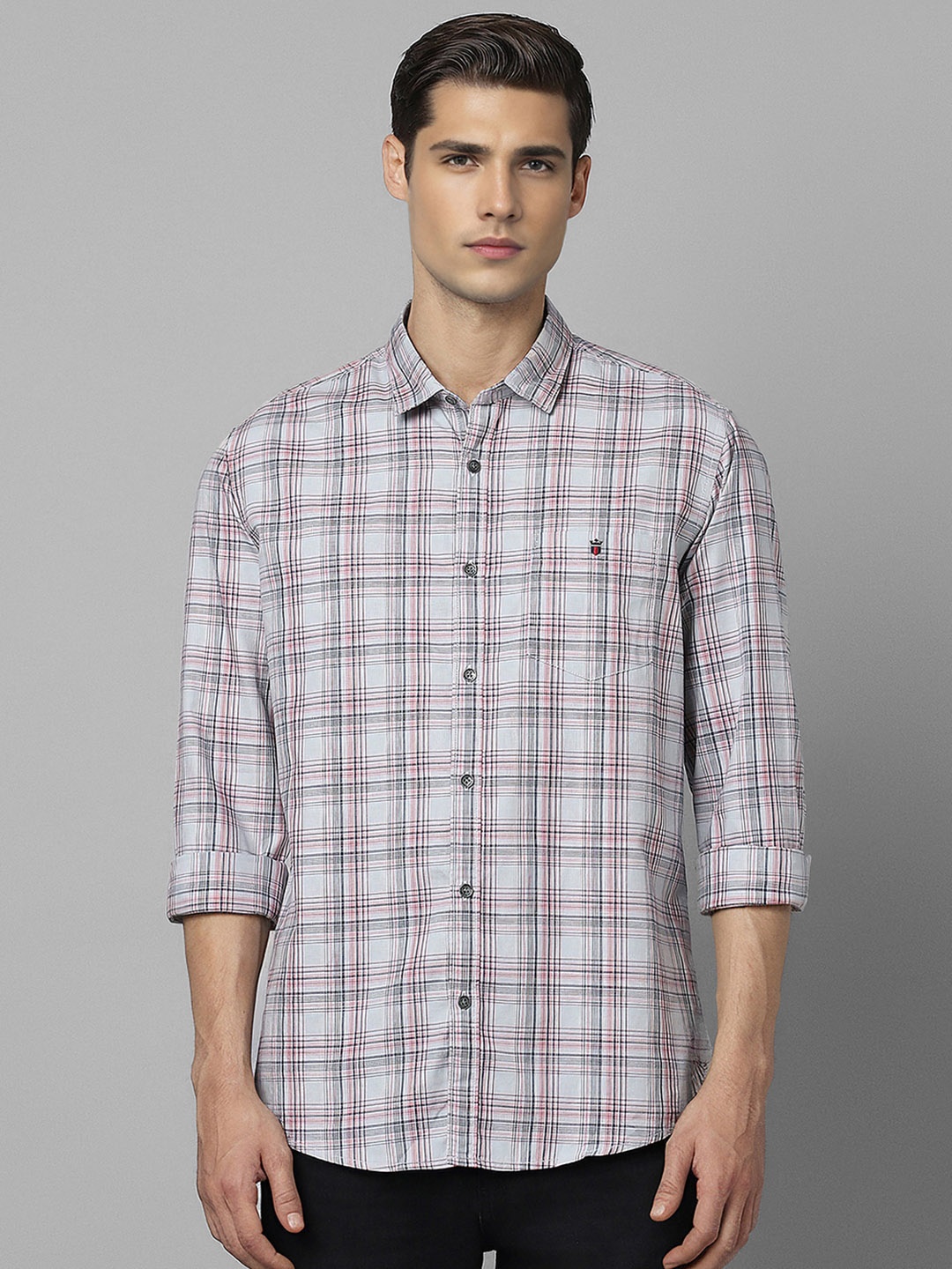 

Louis Philippe Jeans Tartan Checks Spread Collar Slim Fit Cotton Casual Shirt, Grey