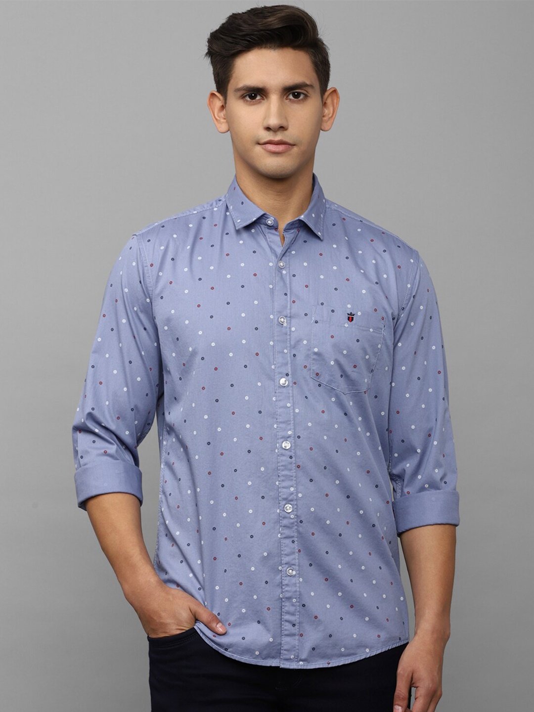 

Louis Philippe Jeans Slim Fit Print Long Sleeves Cotton Casual Shirt, Blue