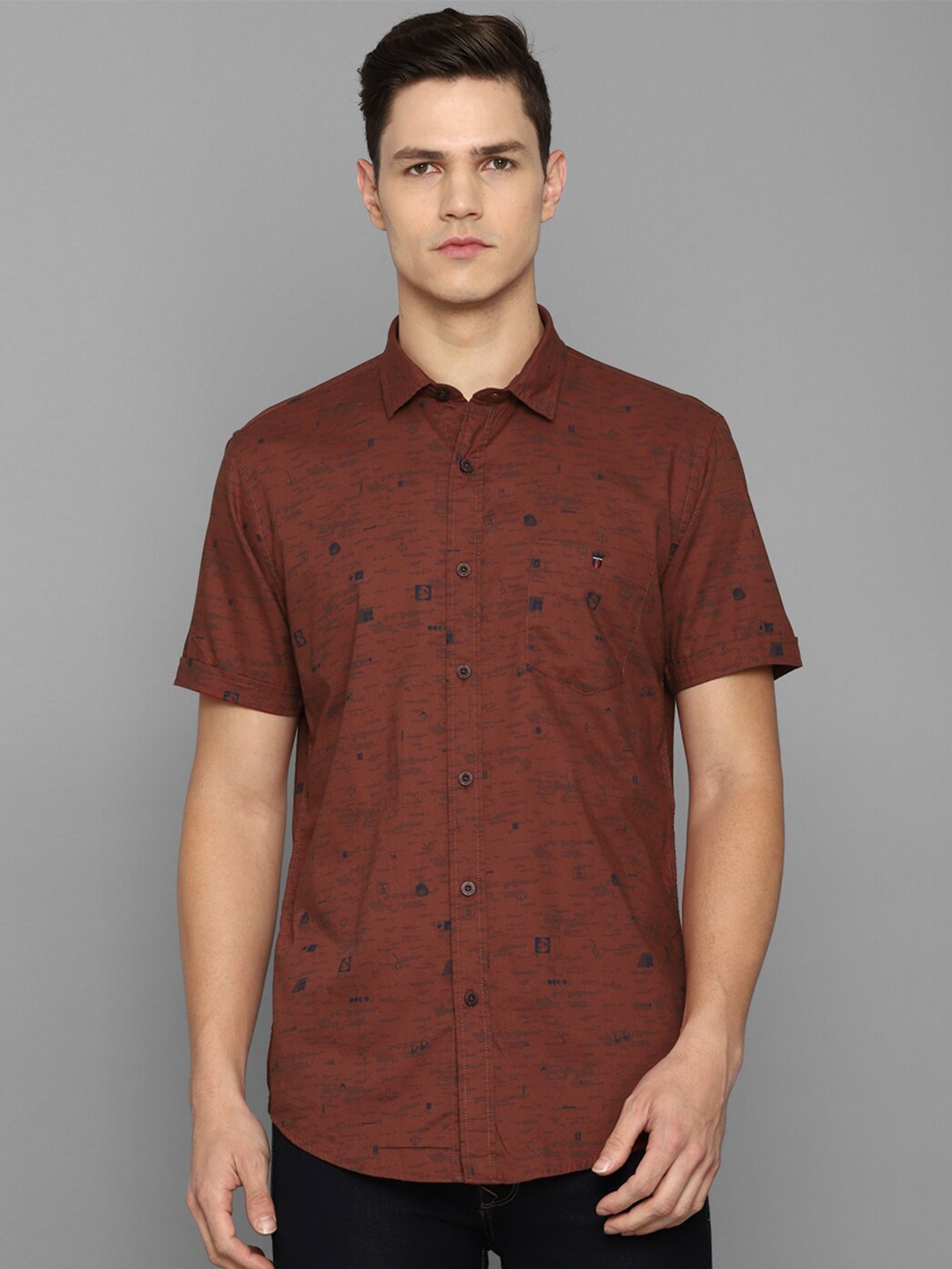 

Louis Philippe Jeans Slim Fit Print Short Sleeves Cotton Casual Shirt, Maroon