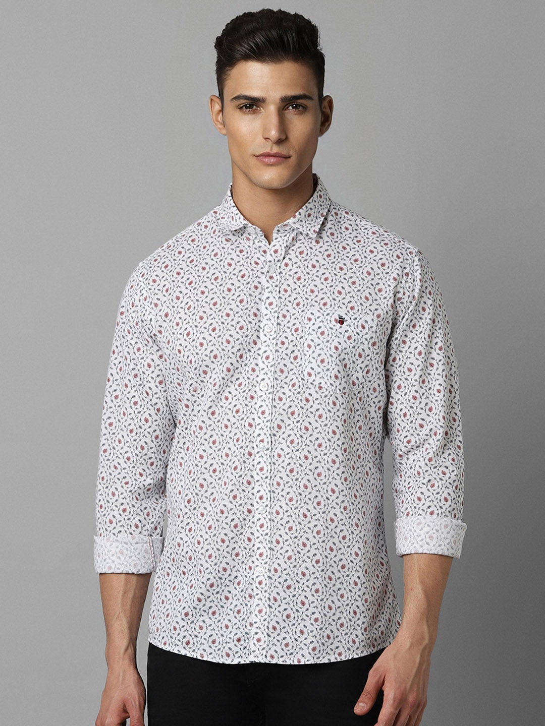

Louis Philippe Jeans Floral Printed Spread Collar Slim Fit Cotton Casual Shirt, White