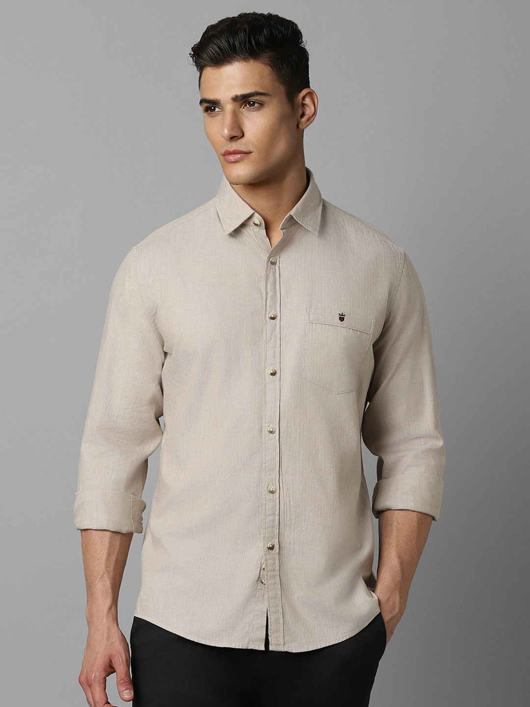 

Louis Philippe Sport Spread Collar Slim Fit Cotton Casual Shirt, Beige