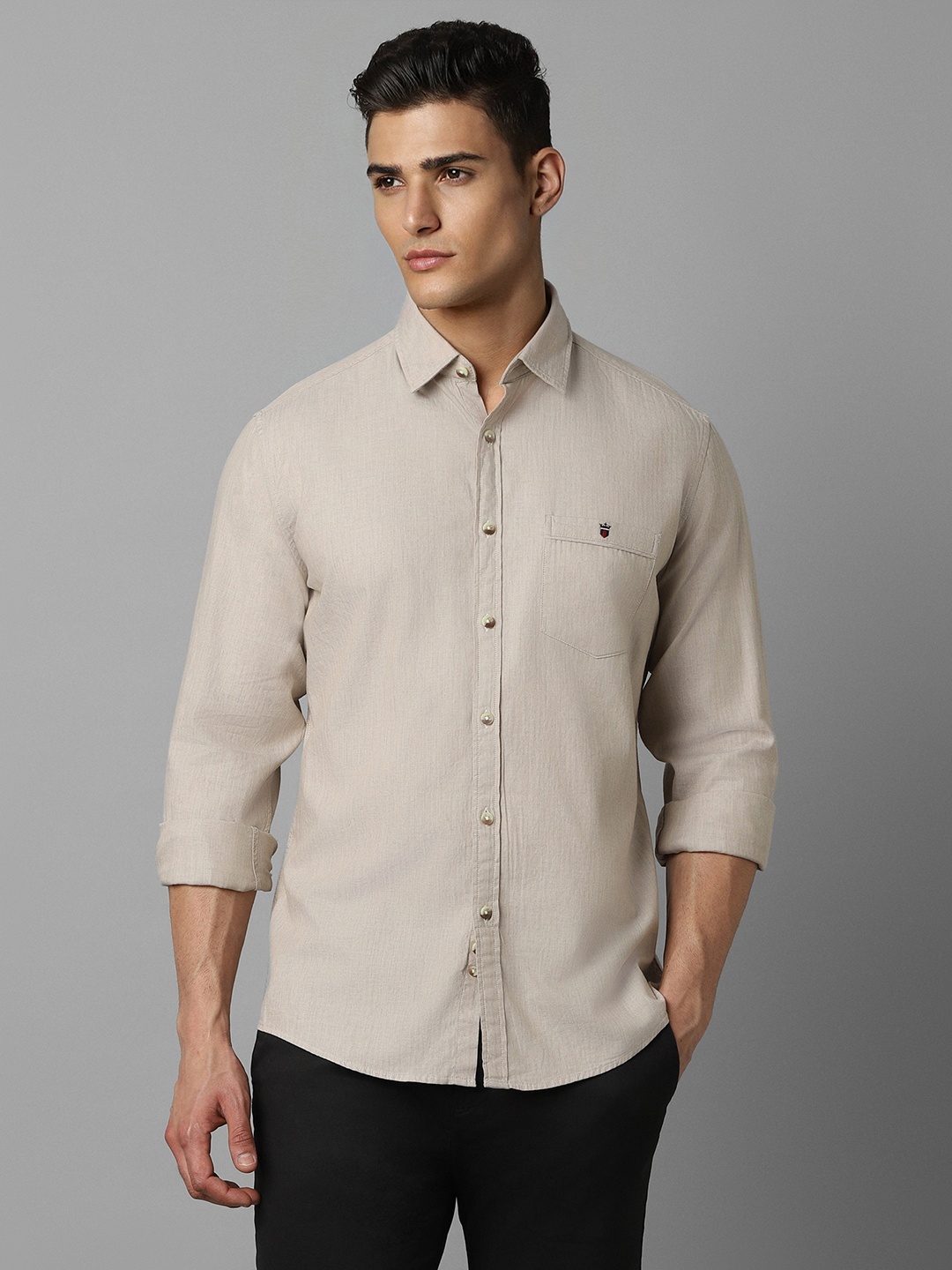 

Louis Philippe Sport Spread Collar Slim Fit Cotton Casual Shirt, Beige