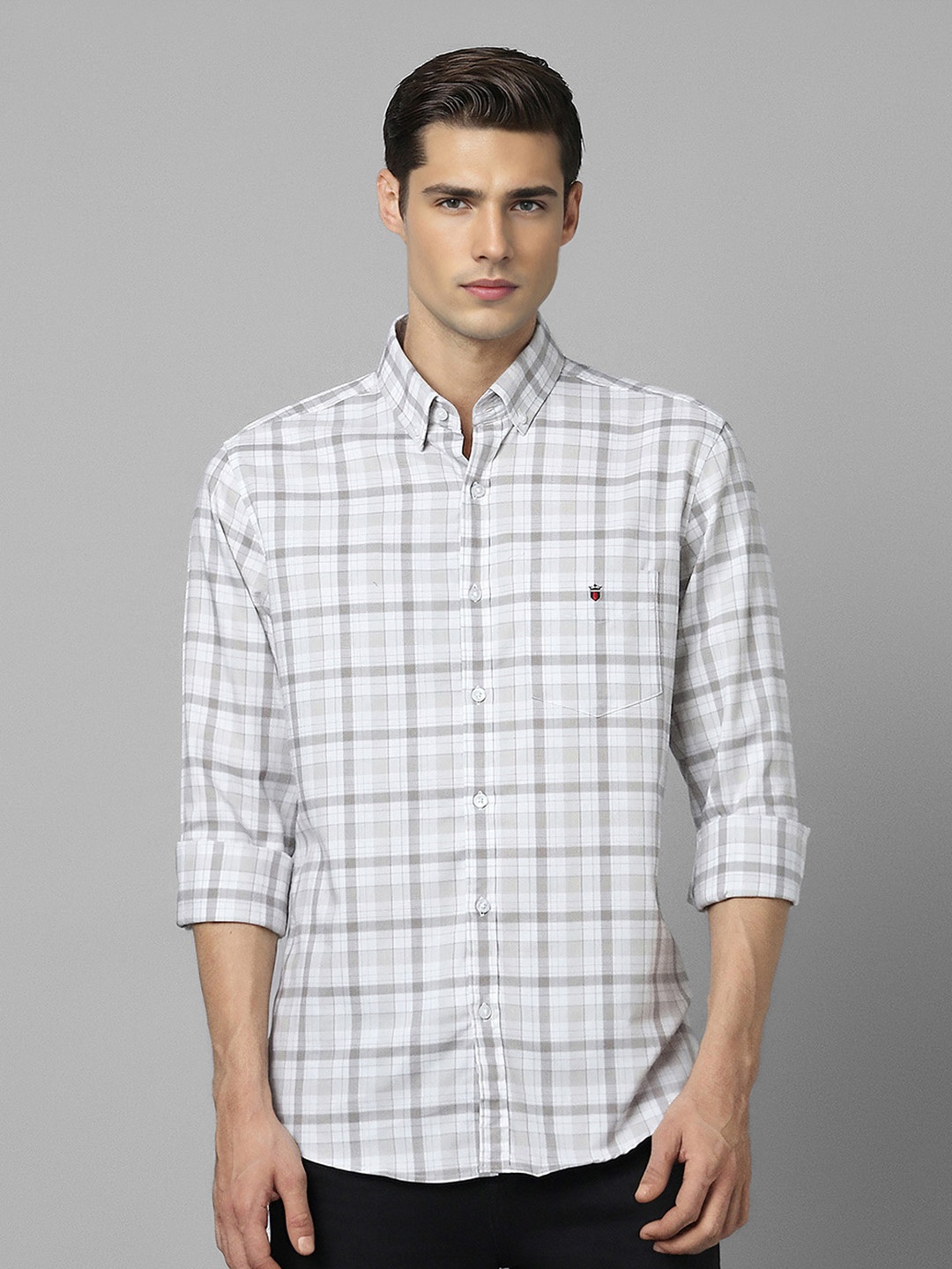 

Louis Philippe Sport Checked Button-Down Collar Slim Fit Cotton Casual Shirt, Grey