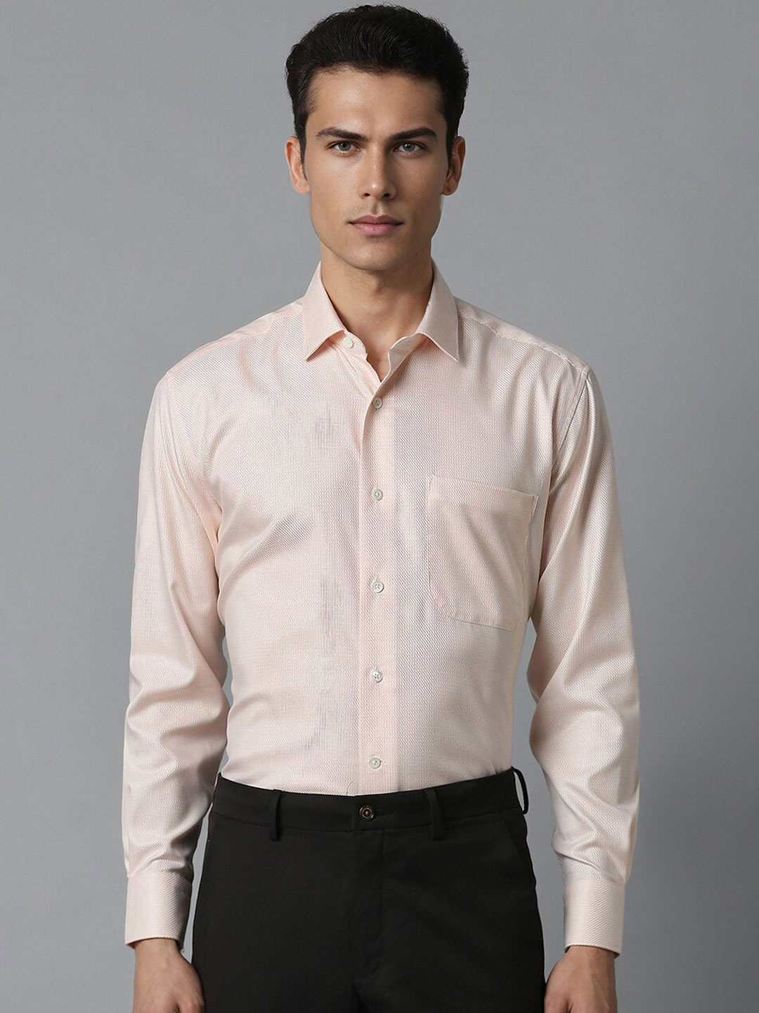 

Luxure by Louis Philippe Classic Fit Textured Cotton Formal Shirt, Peach