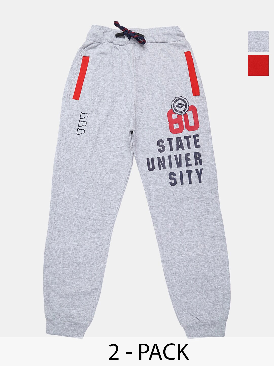 

V-Mart Boys Pack Of 2 Printed Cotton Joggers, Grey