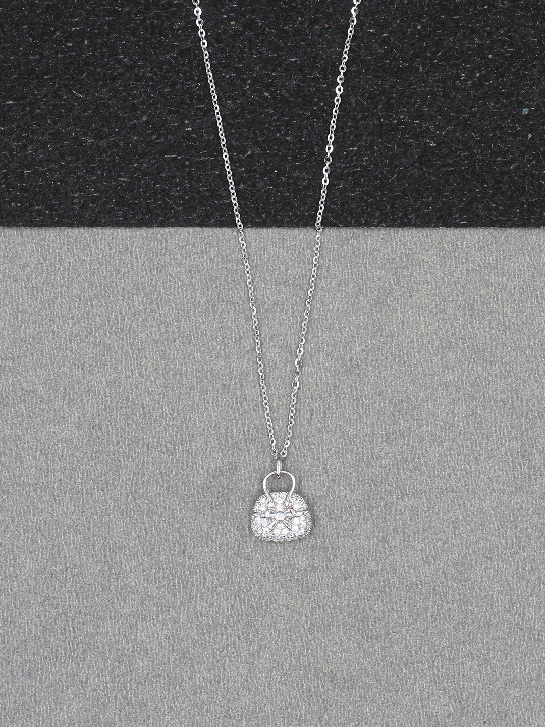 

SANGEETA BOOCHRA Silver-Plated Cubic Zirconia-Studded Pendant with Chain