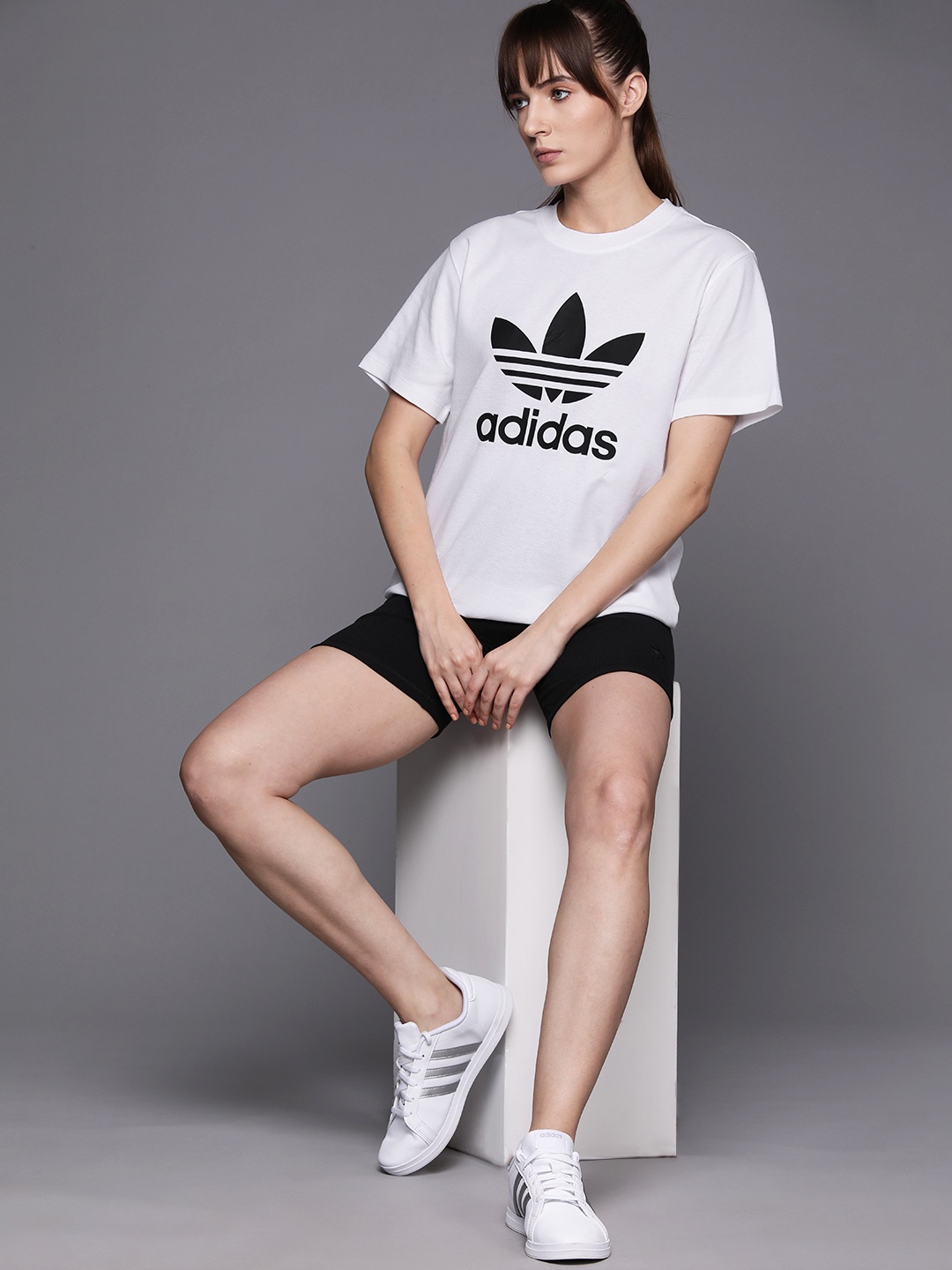 

ADIDAS Originals Women TREFOIL Brand Logo Printed T-shirt, White