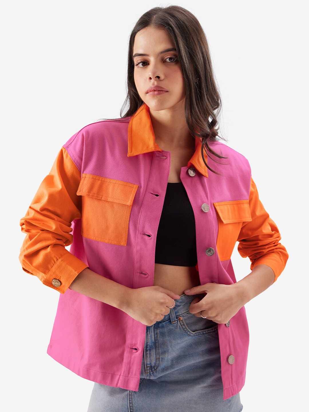 

The Souled Store Colourblocked Oversized Opaque Casual Shirt, Pink
