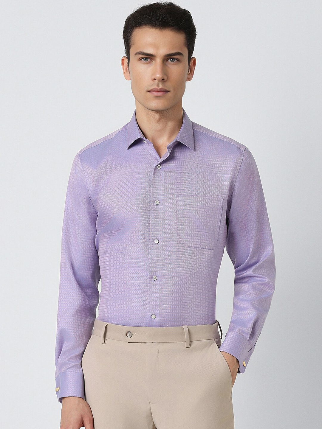 

Van Heusen Regular Fit Cotton Textured Full Sleeves Formal Shirt, Purple