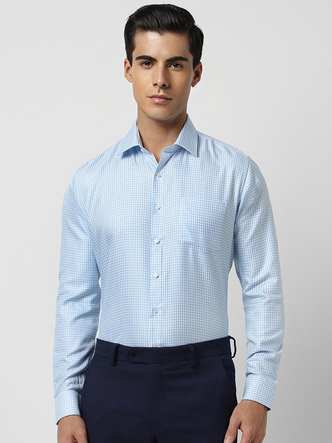 

Van Heusen Slim Fit Micro Checks Cotton Opaque Formal Shirt, Blue