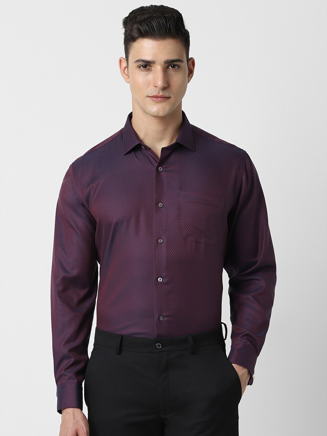 

Van Heusen Textured Pure Cotton Formal Shirt, Purple