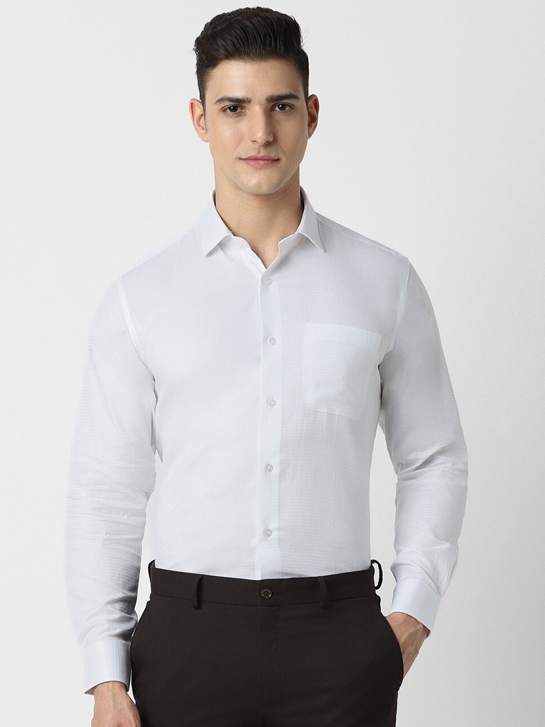 

Van Heusen Textured Spread Collar Pure Cotton Formal Shirt, White