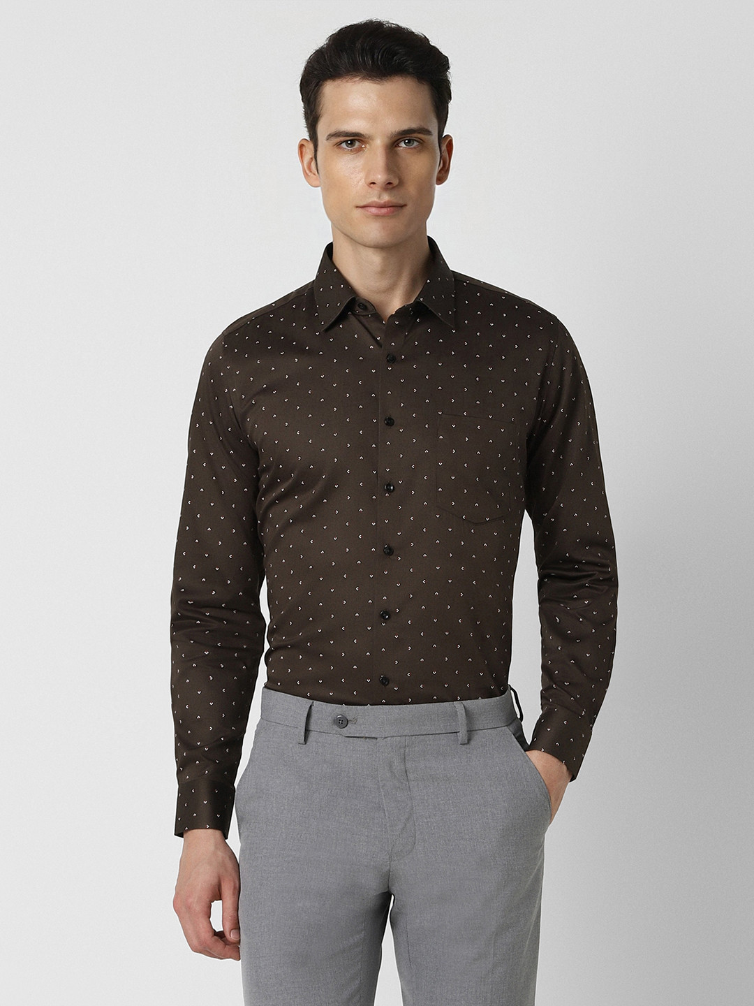 

Van Heusen Men Brown Slim Fit Printed Party Shirt