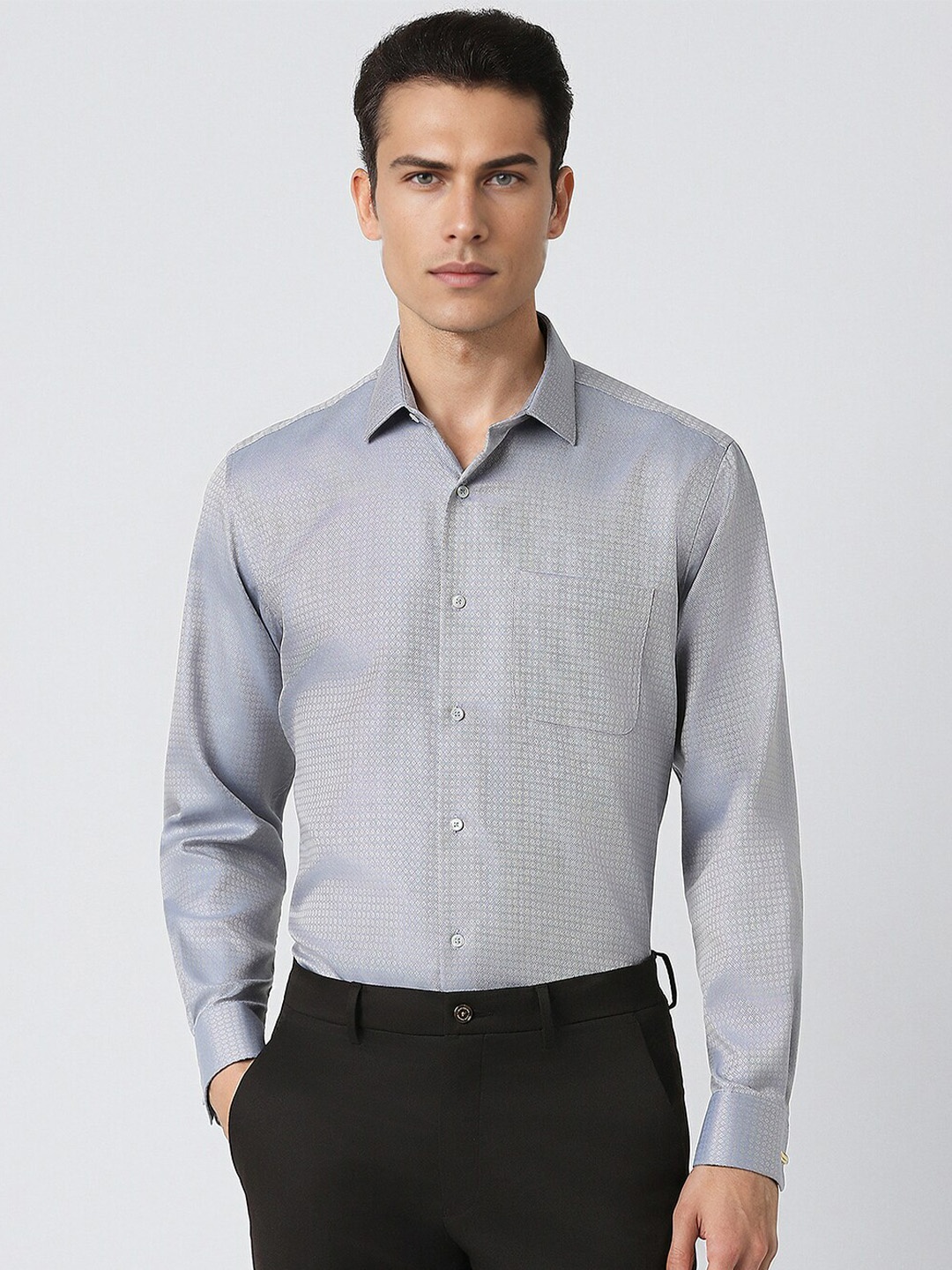 

Van Heusen Self Design Spread Collar Cotton Formal Shirt, Grey