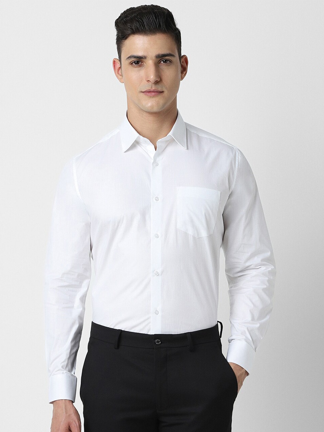 

Van Heusen Micro Checks Full Sleeves Opaque Cotton Formal Shirt, White