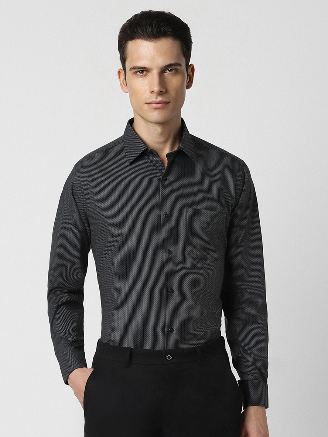 

Van Heusen Self Design Textured Spread Collar Cotton Shirt, Grey