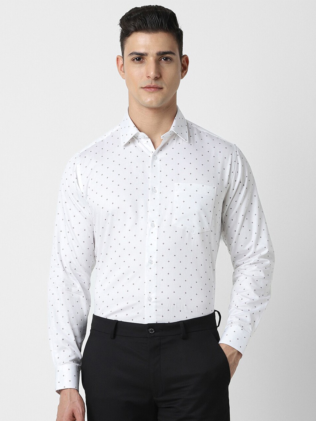 

Van Heusen Printed Cotton Regular Fit Full Sleeves Party Shirt, White