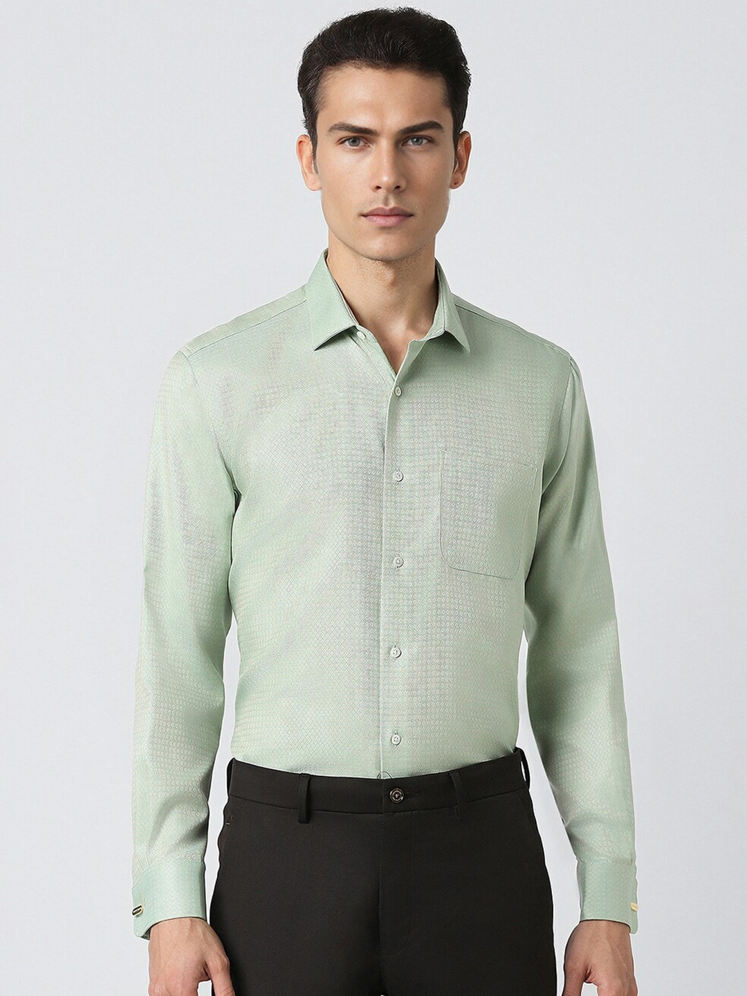

Van Heusen Textured Pure Cotton Formal Shirt, Green