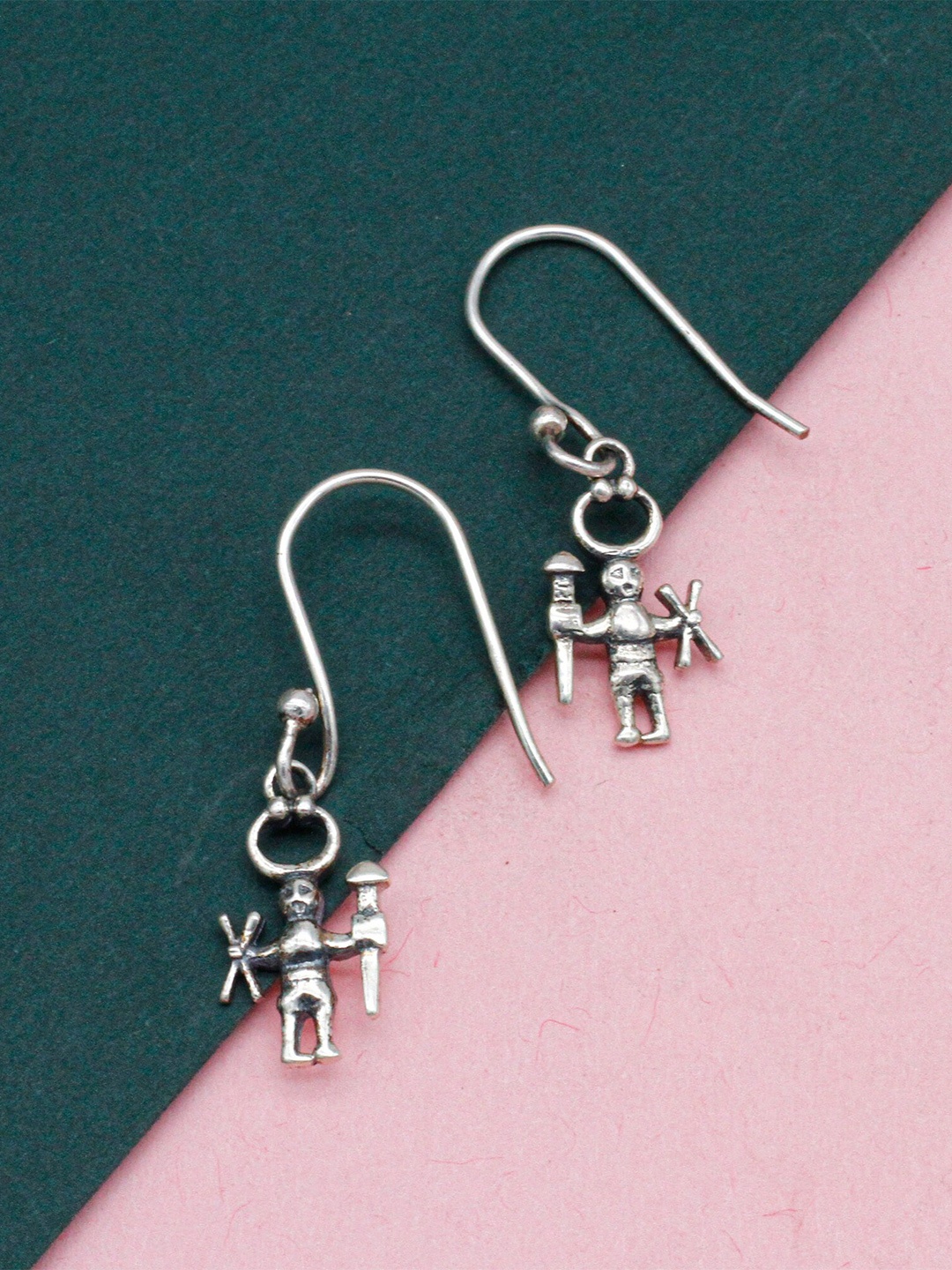 

SANGEETA BOOCHRA Sterling Silver Contemporary Oxidised Drop Earrings