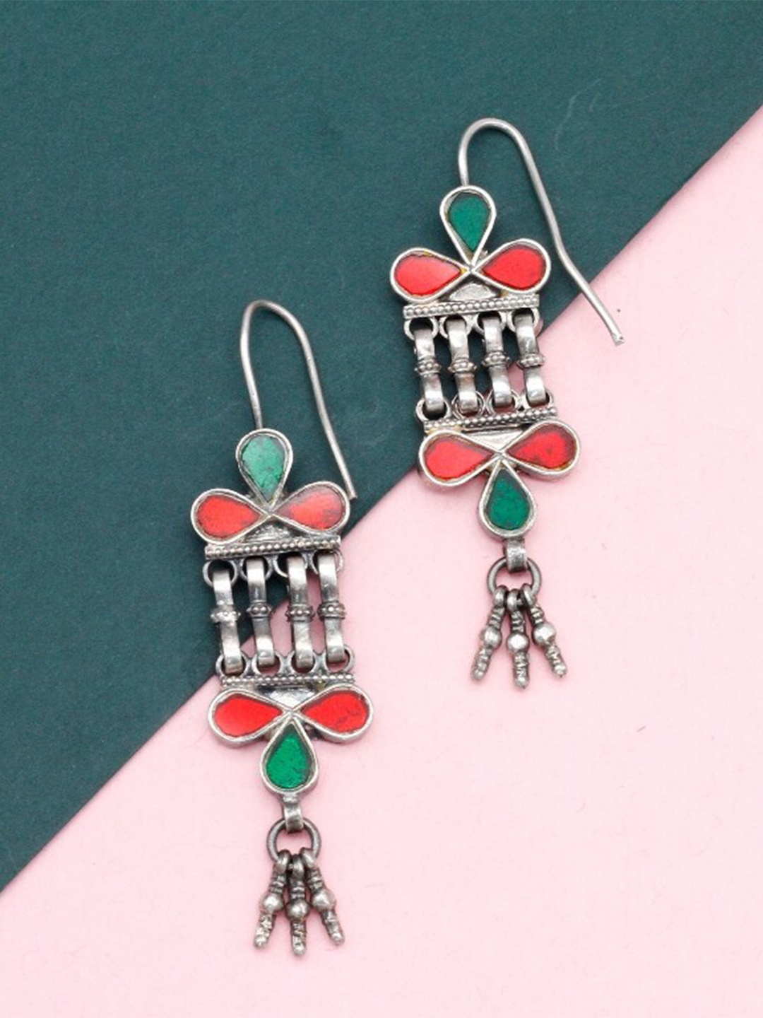 

SANGEETA BOOCHRA Sterling Silver Contemporary Enamelled Drop Earrings