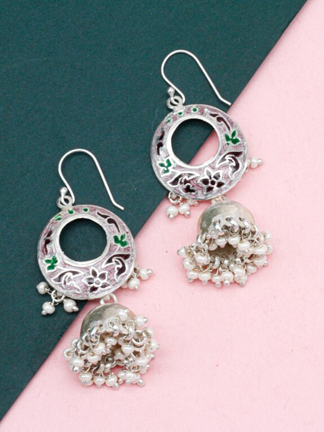 

SANGEETA BOOCHRA Sterling Silver Cubic Zirconia Contemporary Jhumkas