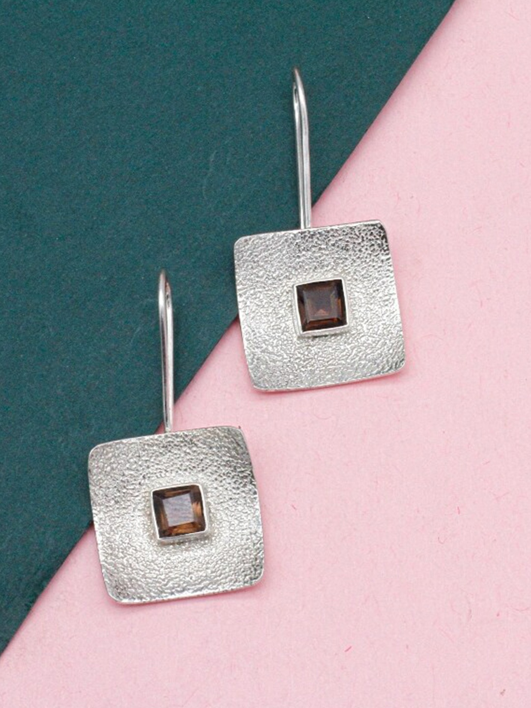 

SANGEETA BOOCHRA Sterling Silver Cubic Zirconia-Studded Square Shape Drop Earrings