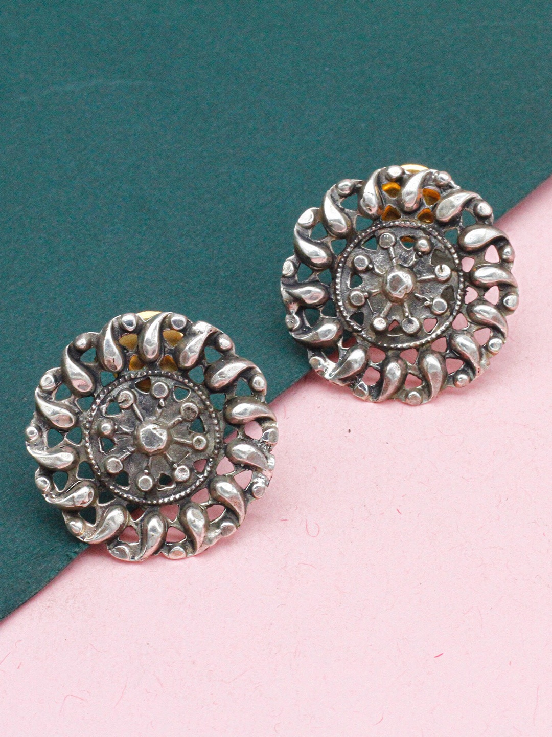 

SANGEETA BOOCHRA Sterling Silver Oxidised Floral Studs Earrings