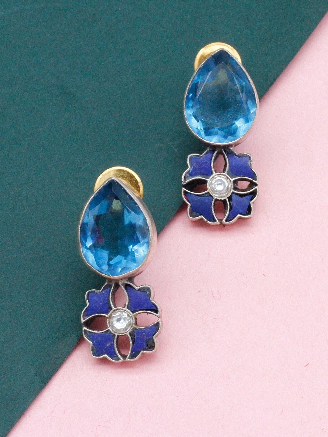 

SANGEETA BOOCHRA Sterling Silver Cubic Zirconia Studded Contemporary Drop Earrings