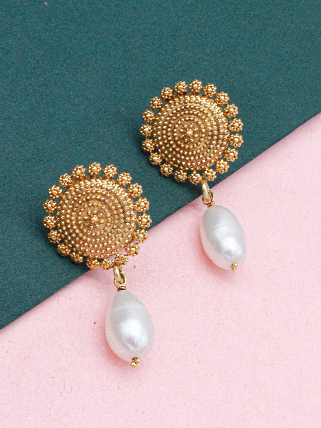 

SANGEETA BOOCHRA Sterling Silver Cubic Zirconia Studded Contemporary Drop Earrings, Gold