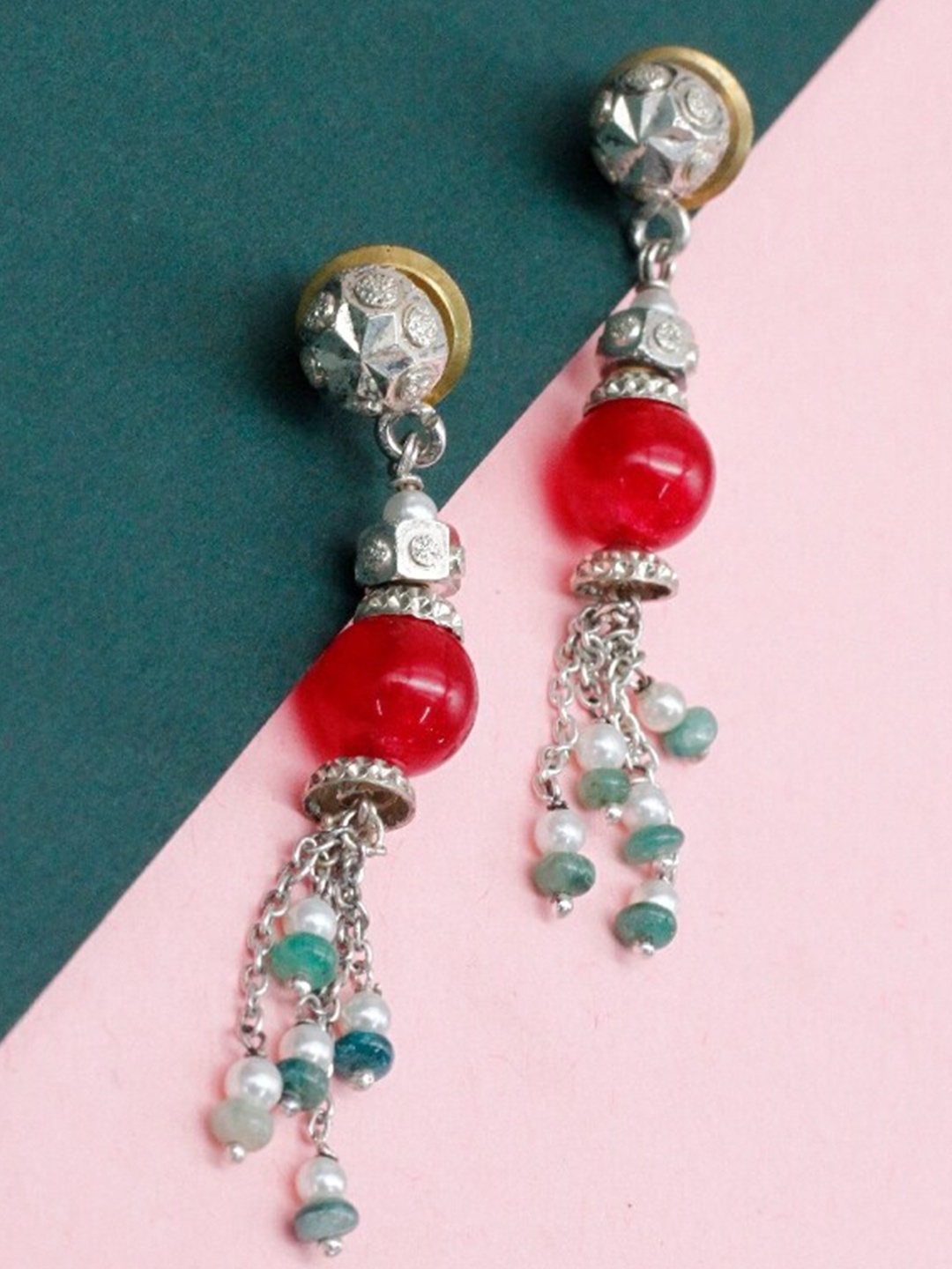 

SANGEETA BOOCHRA Beaded Contemporary Drop Earrings, Silver